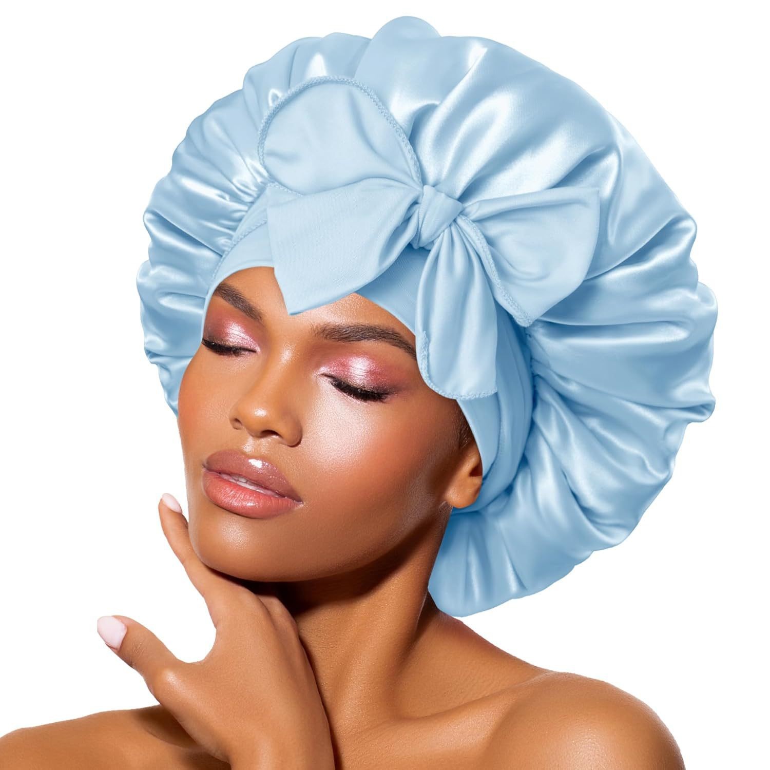 Silk Bonnet For Sleeping Women Satin Bonnet Double Layer Satin Lined Hair Bonnet With Tie Band Curly Hair - Image 24