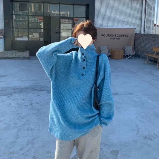 Thickened Turtleneck Keep Warm Sweater Women Fashion Blue - Shop at LoveMi