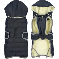 Detachable Hooded Pet Clothing Camo Dog Clothes - Navy Blue - View 1