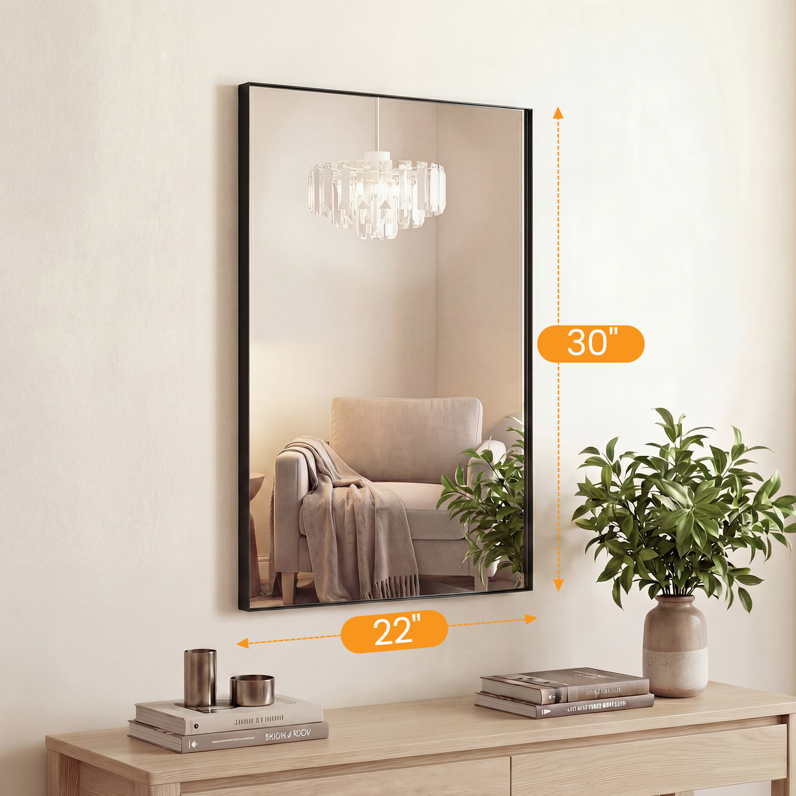 Bathroom Mirror, With Brushed Aluminum Frame, Rectangular Design, Square Corners At All Four Sides, Suitable For Wall Decoration In Home. image 9