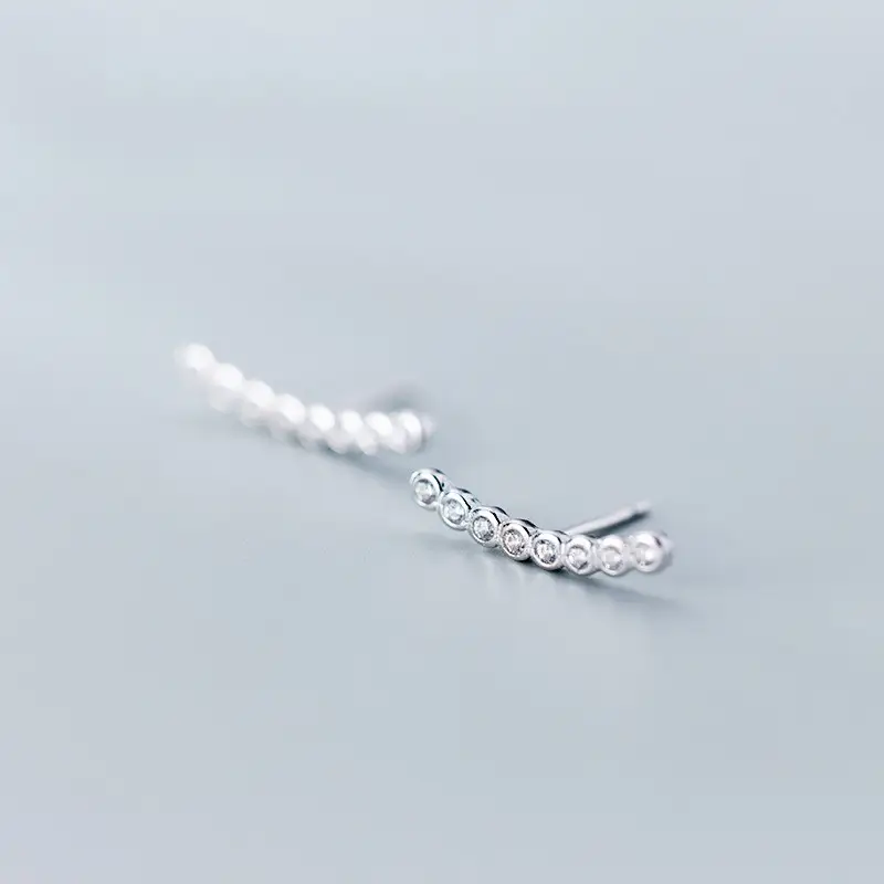 S925 Silver Simple Rhinestone Straight Ear Studs