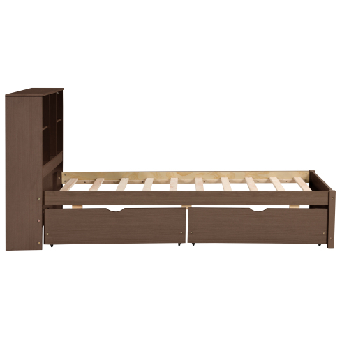 Modern Twin Size Bed Frame With Built-in USB Port On Bookcas view 8
