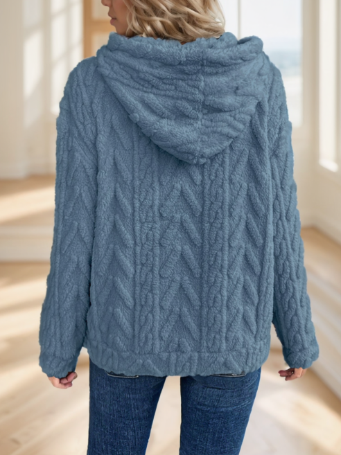 Olid Teddy Bear Textured Hoodie Casual Long Sleeve Kangaroo Pocket Hoodie Sweatshirt