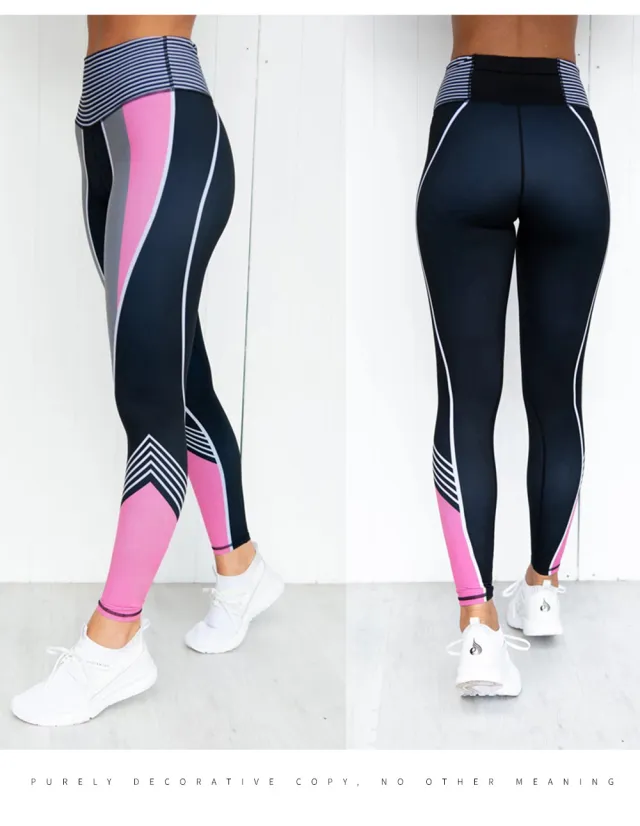 Colorblock 3D Digital Printing Sports Tight Fitness Polyester Pants Black - Shop at LoveMi