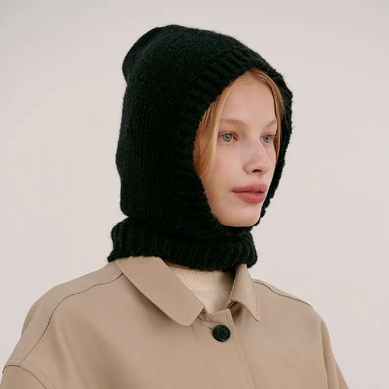 Korean Designer Models Containing 20 Wool Overhead Warm Wool Hats - Black