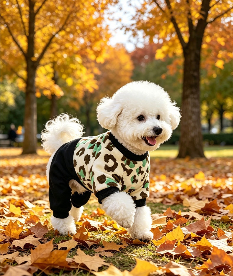 Thickened Four-Leg Full-Body Winter Warm Leopard Print Dog Jumpsuit