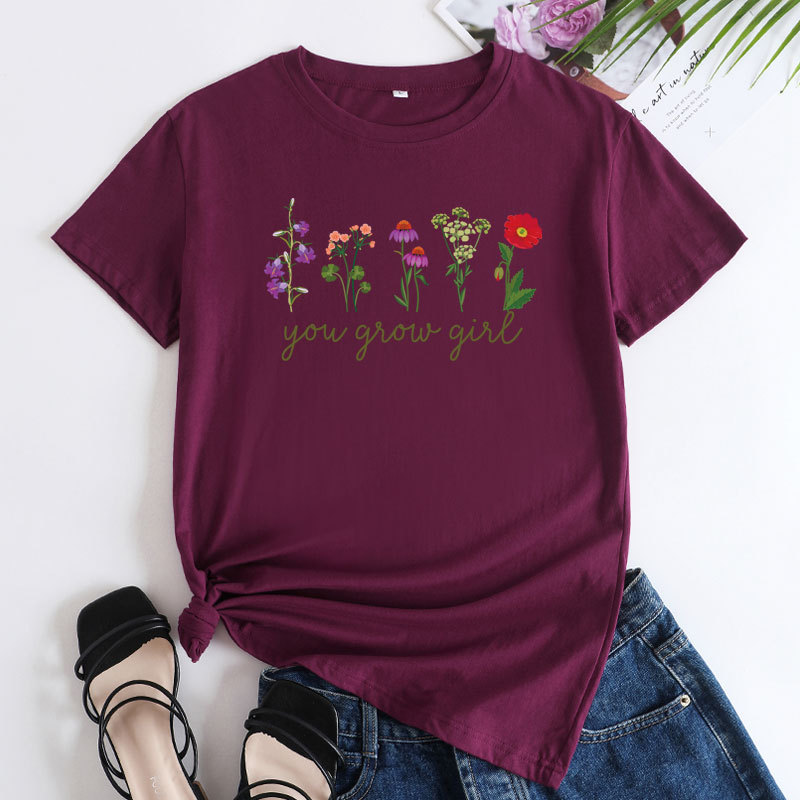 Women's Fashion Print Cotton Round Neck Short-sleeved T-shirt
