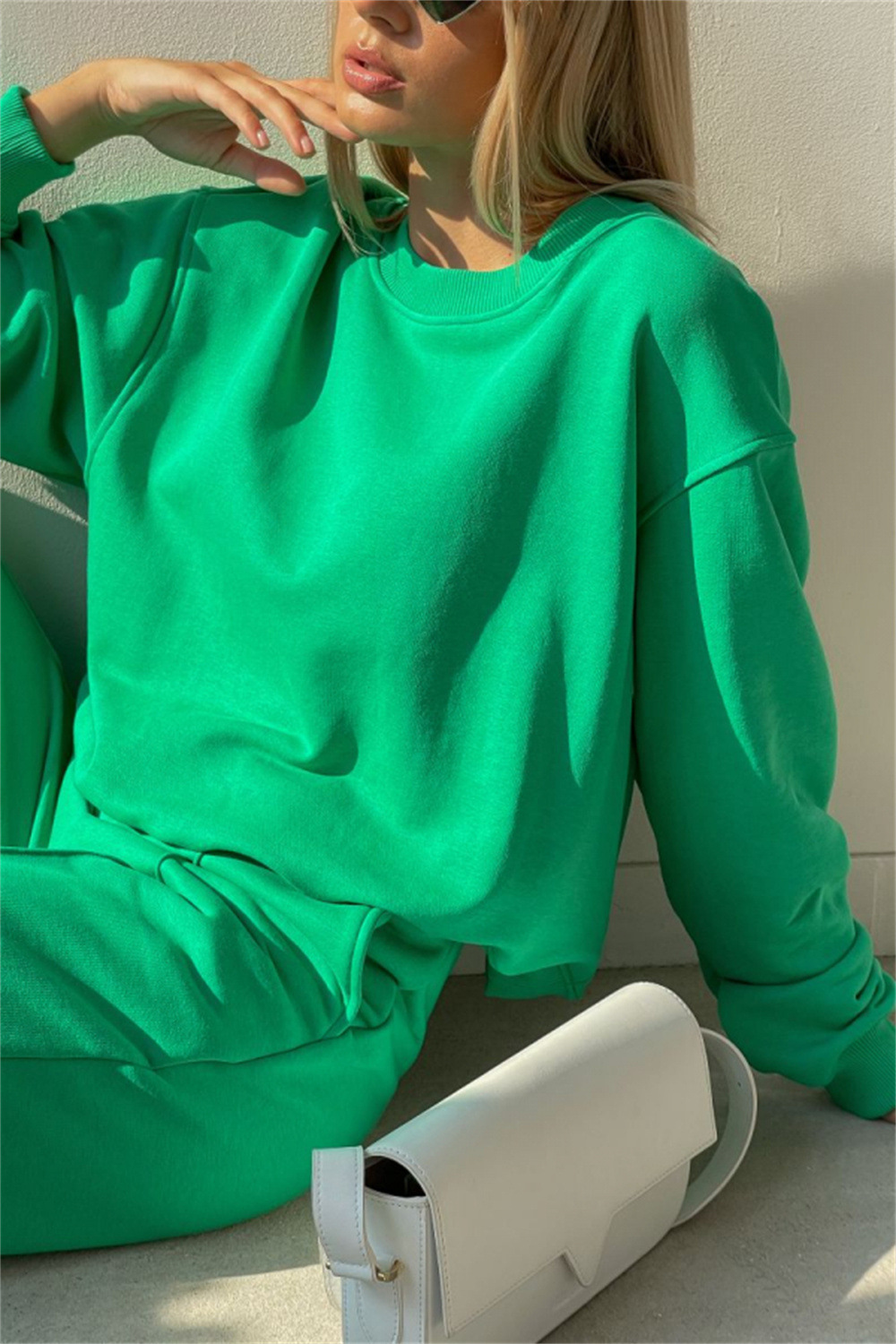 Solid Color Long-sleeved Round Neck Sweater Suit