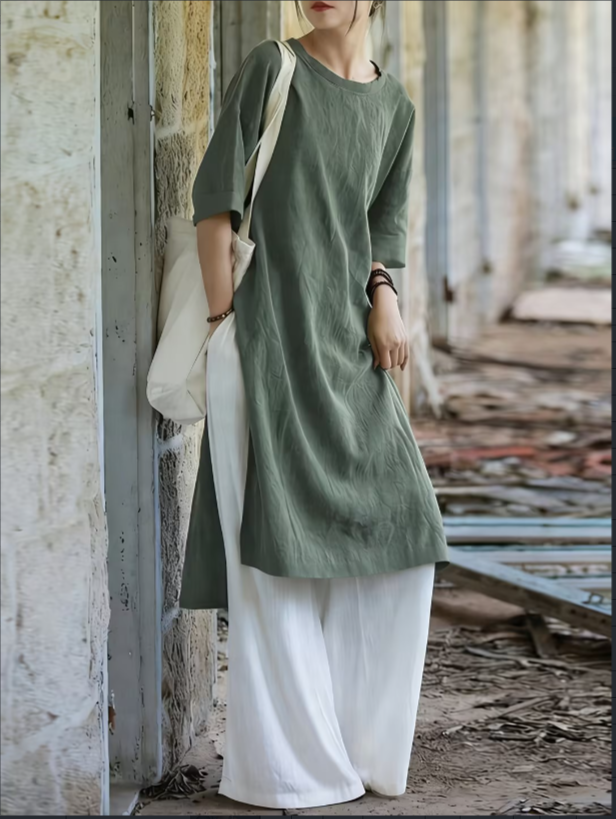 Cotton And Linen Loose Side Slit Long Skirt