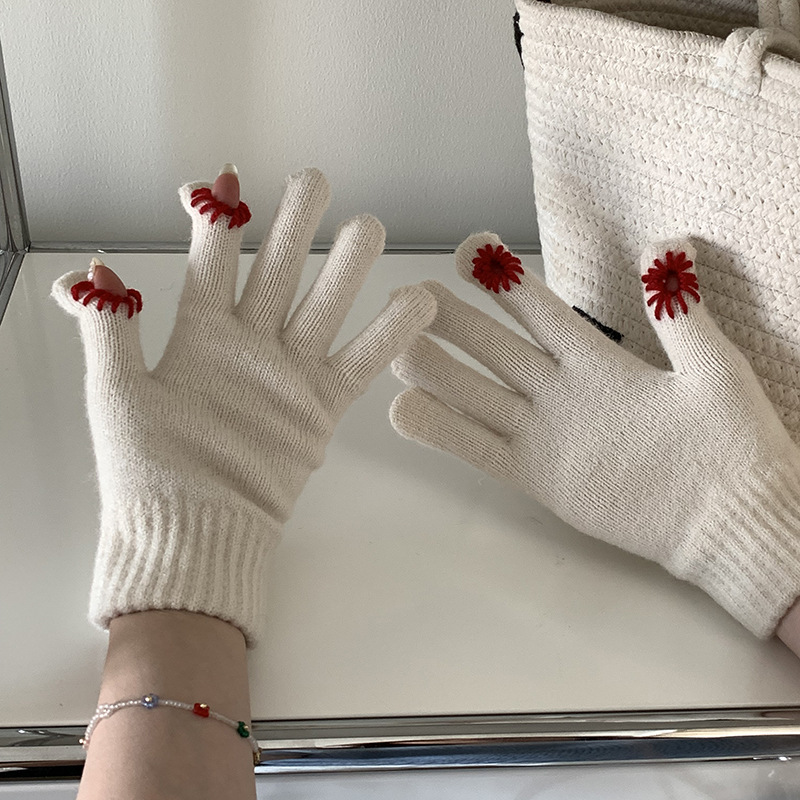 Title 13, Damen Chrysanthemen Strickhandschuhe aus Wolle,...