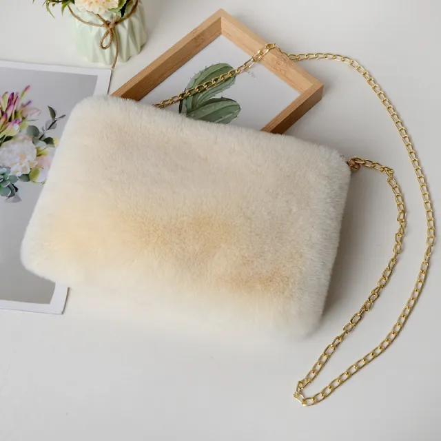 Women's Plush Briefcase Square Chain File Bag Beige - Shop at LoveMi