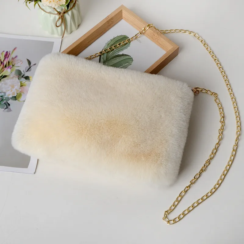 Women's Plush Briefcase Square Chain File Bag - Beige