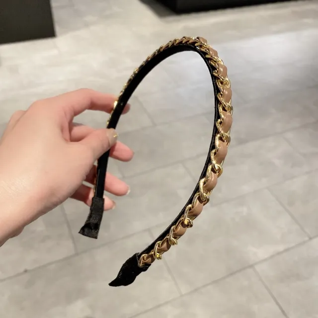 Fashion Chain Pearl Flower Dripping Hair Band Camel - Shop at LoveMi