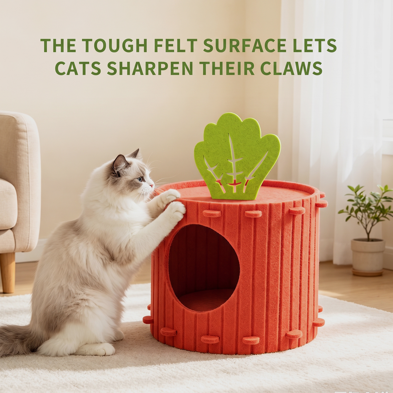 Carrot Shaped Felt Cat Cave Bed, Closed Indoor Cat House, Cozy Hideaway Nest For Small Medium Cats, Scratch Resistant Pet Shelter — foto 6