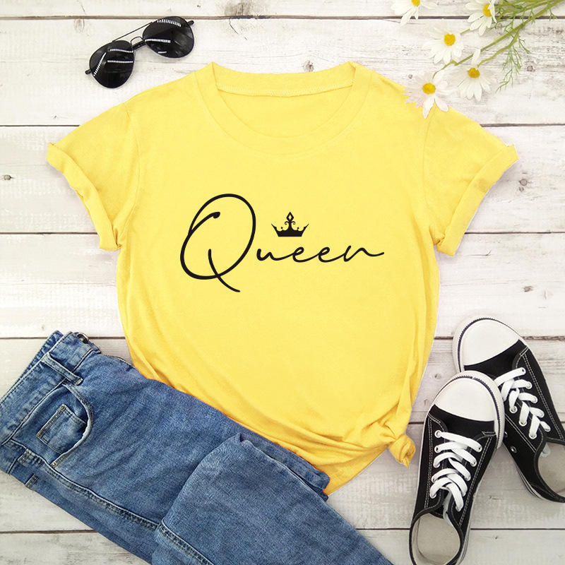 Title 1, Crown Queen Letter Print O-Neck Loose T-shirt