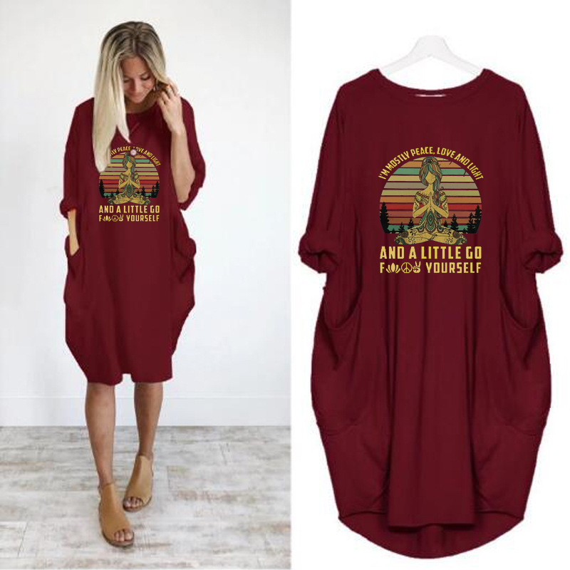 Alphabet-print Oversized Slouchy Dress Long Sleeve