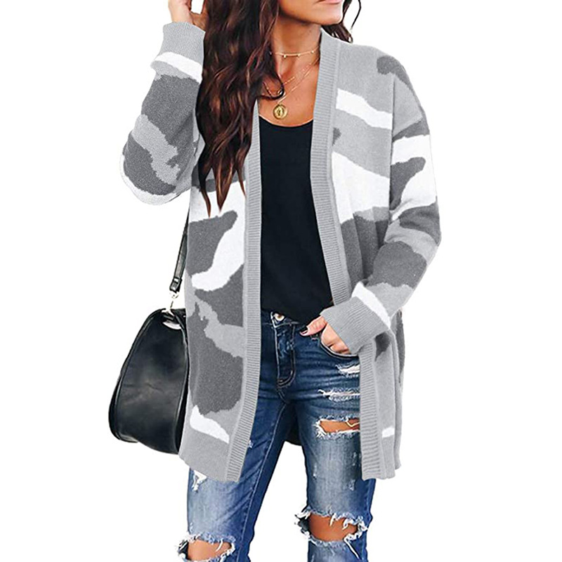New Sweater Women Camouflage Mid-Length Knitted Cardigan - Image 4