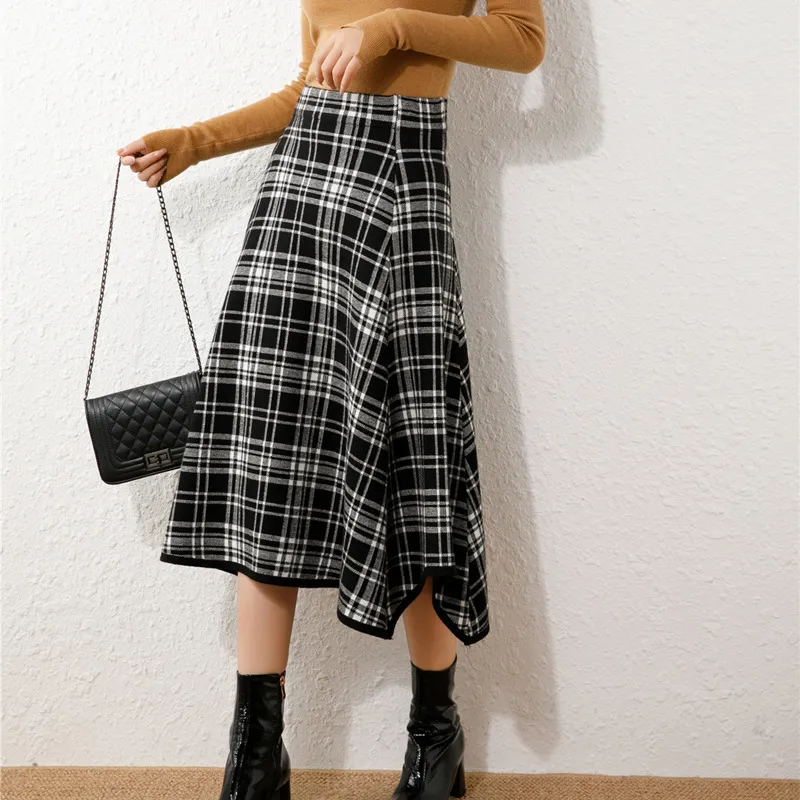 Knitted Skirt Autumn And Winter Mid Length - Black