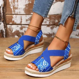 New Large Size Wedge Sandals Women's Fashion Snake Pattern - Blue