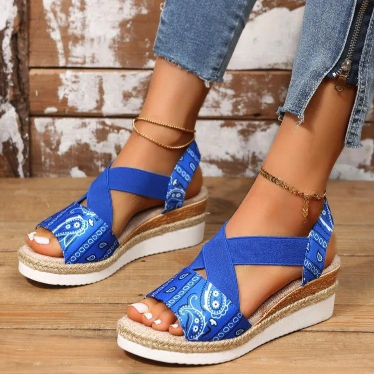 New Large Size Wedge Sandals Women's Fashion Snake Pattern - Blue