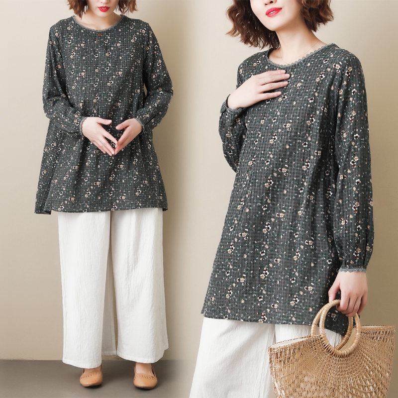 Loose Retro Floral Long-sleeved Shirt Autumn