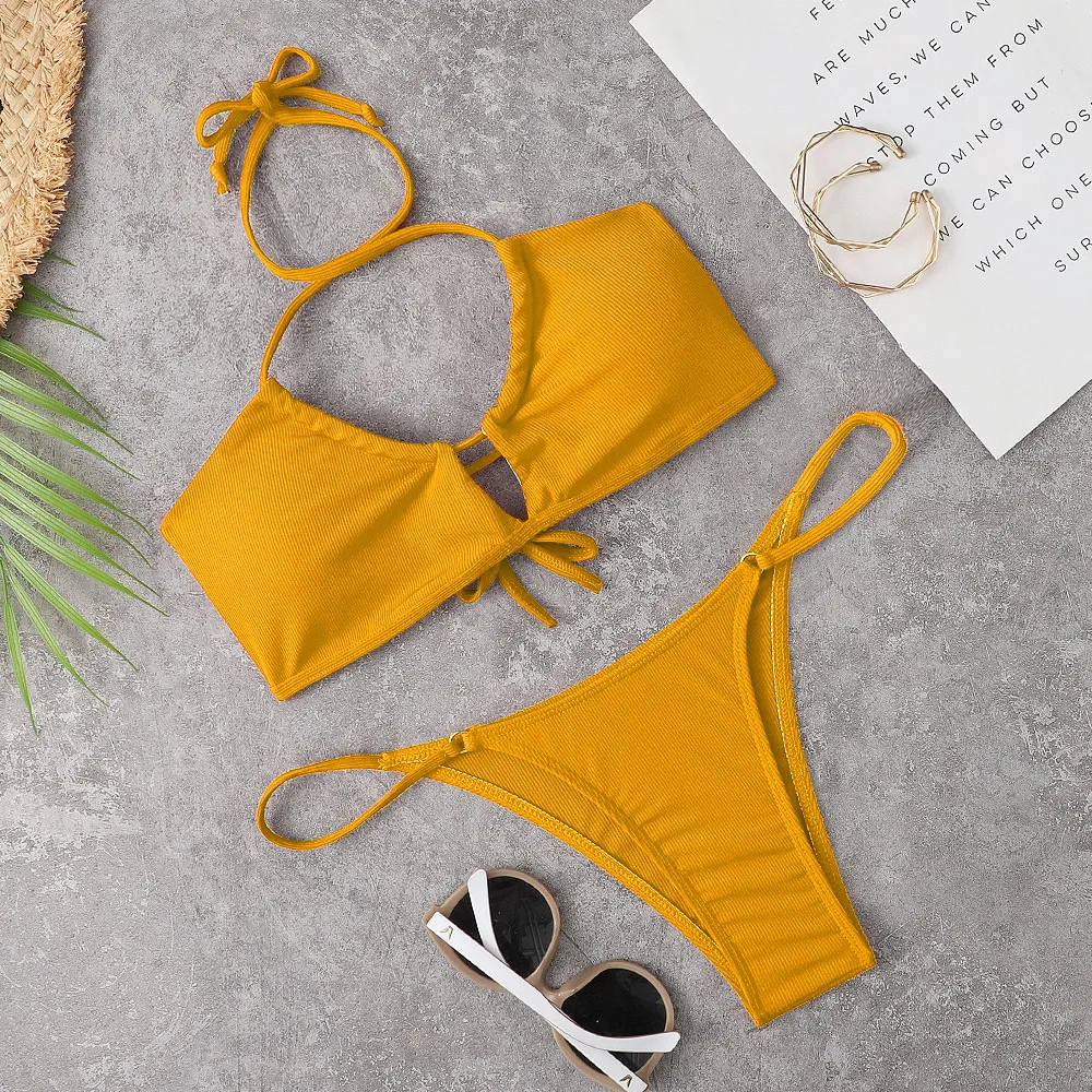 Women's Split Swimsuit European And American Bikini - Yellow