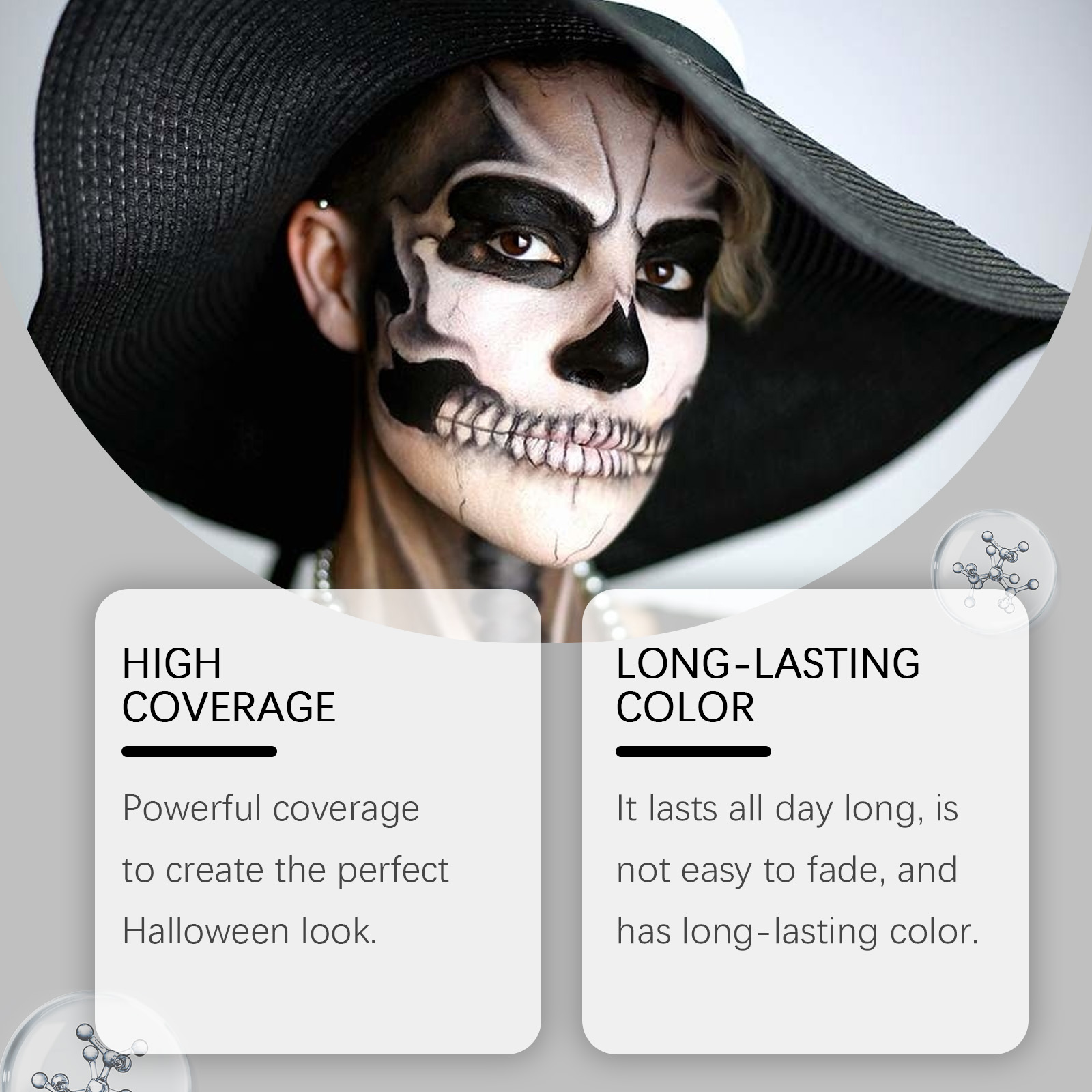 Halloween Black White Liquid Face Body Paint, Quick Dry Face Painting Kit With Brush, Long Lasting Face Paint For Halloween Skeleton Cosplay