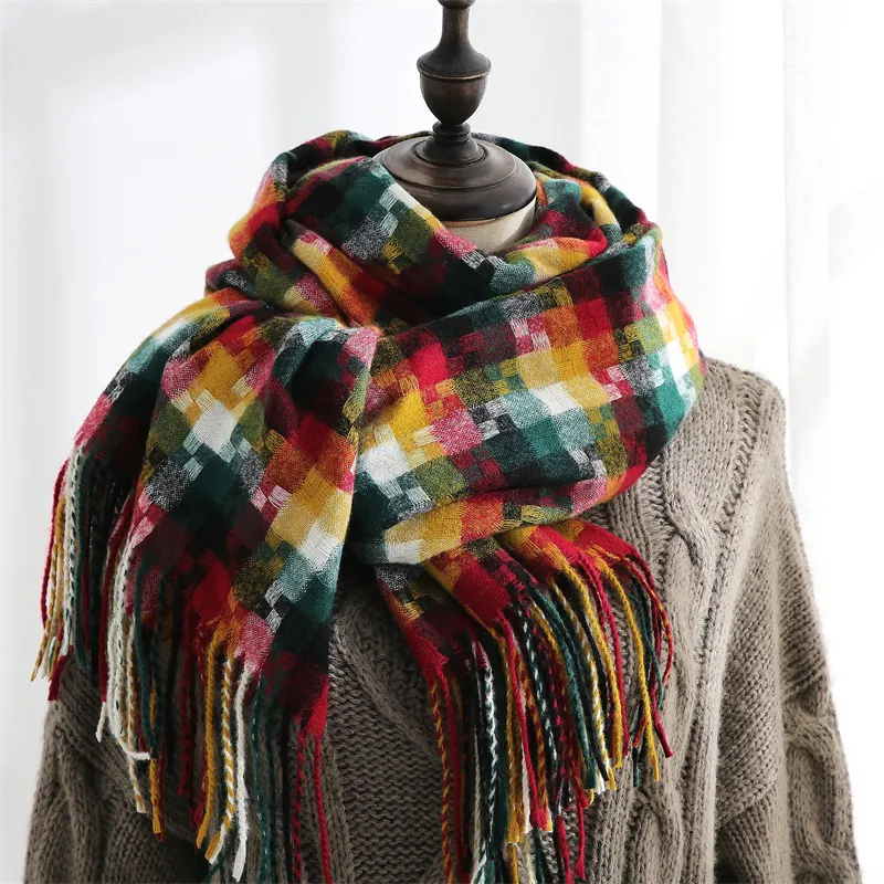 New Plaid Scarf Women Tassel Shawl Fashion - Light Rainbow