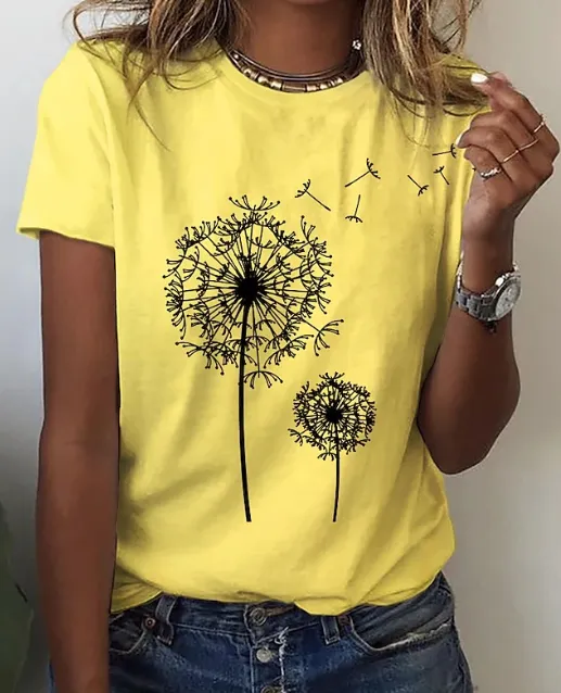 Women's Patchwork Crew Neck Pullover Print Loose T Shirt Yellow - Shop at LoveMi