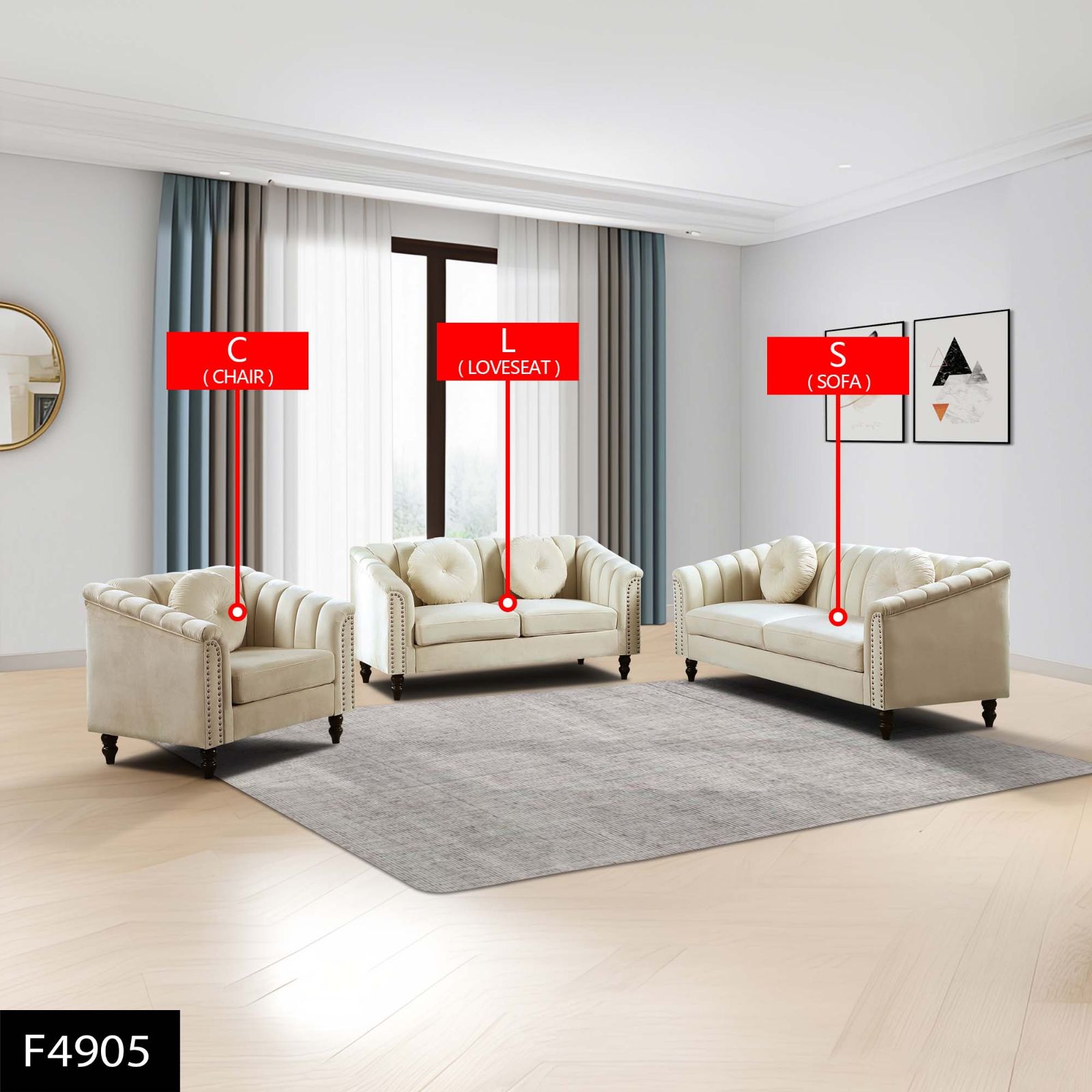 Pickup Only--White Microfiber 3-Piece Couch Living Room Sofa Set