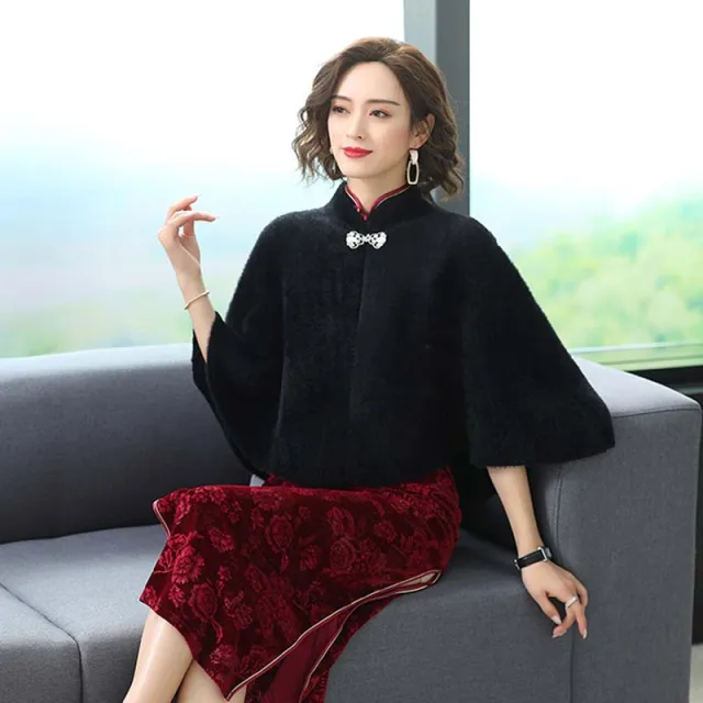 Mink Velvet Cape Shawl Jacket Women's Short Thick Warm Black - Shop at LoveMi