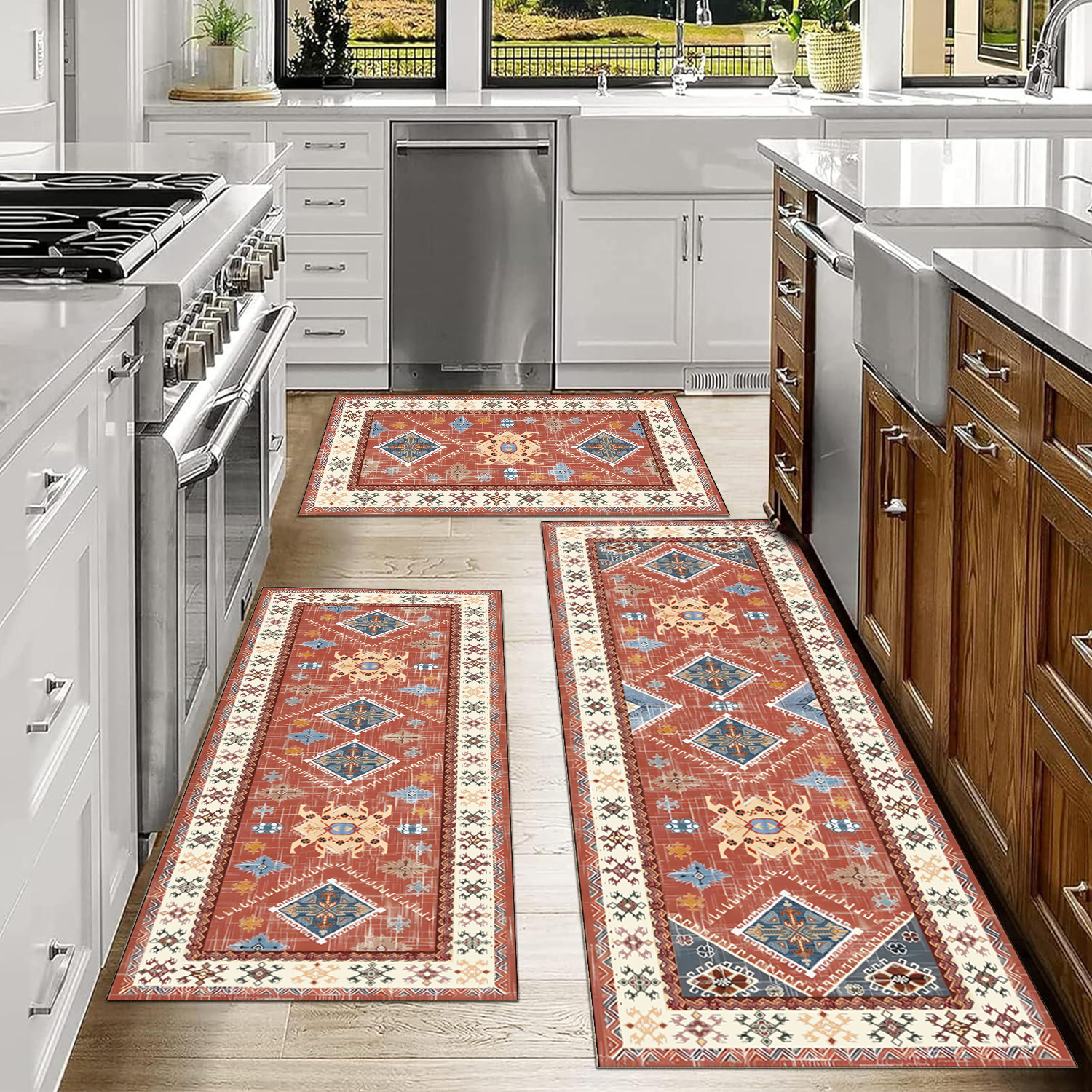 Boho Kitchen Rug Sets 3 Piece With Runner Non Slip Kitchen Rugs And Mats Washable Kitchen Mats For Floor Thick Kitchen Floor Mat Carpet Runner Rugs For Hallway Laundry Holiday Decor 4