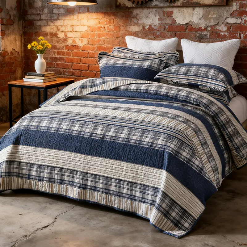 Cotton Reversible Quilt Bedspread Set Nautical Classic