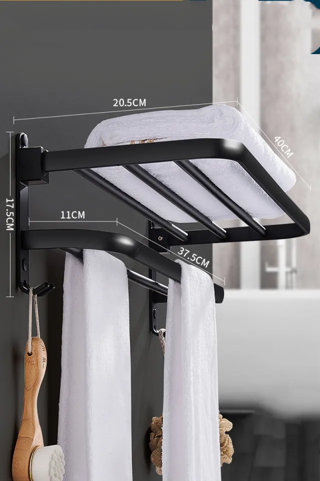 Towel Rack Bathroom Shelf Wall mounted Without Perforation Black - Shop at LoveMi