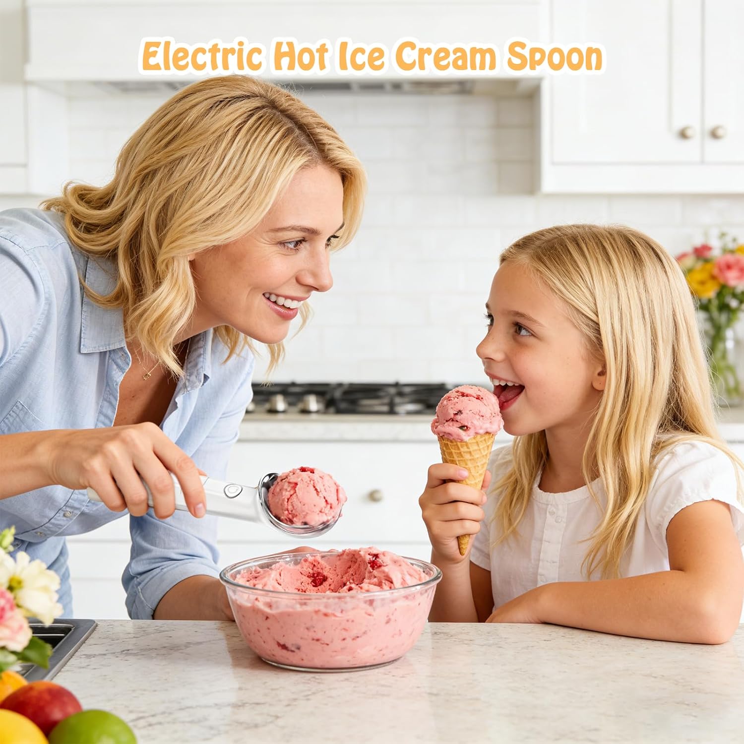 Heated Ice Cream Scoop Rechargeable Ice Cream Scooper With ON OFF Safety Switch, Ergonomic Nonstick Grip Handle For Gelato, Sorbet, Cookie Dough, Melon, Yogurt