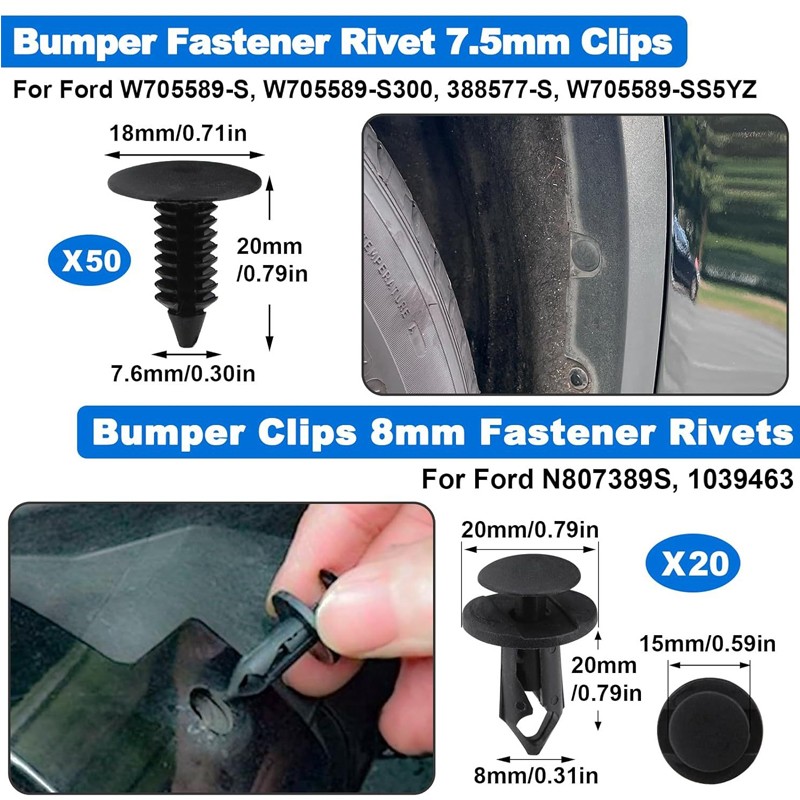 130Pcs Clips Fit Ford Fiesta Wheel Arch Splash Guard Shield Bumper Wing Lining — image 4