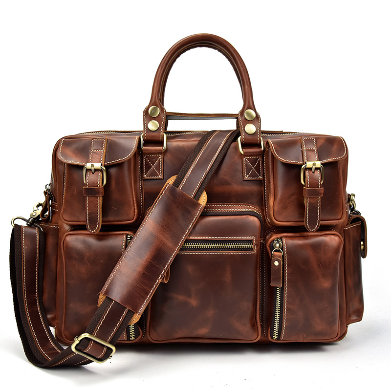 Horse Leather Men's Shoulder Bag Leather Laptop Men's Briefcase Portable — foto 8