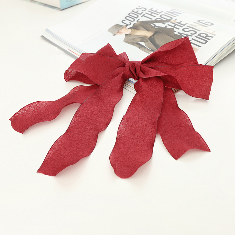 Hairpin Fairy Temperament Sweet Solid Color Mesh Bow Streamer Top Clip On The Back Of The Head Red - Shop at LoveMi