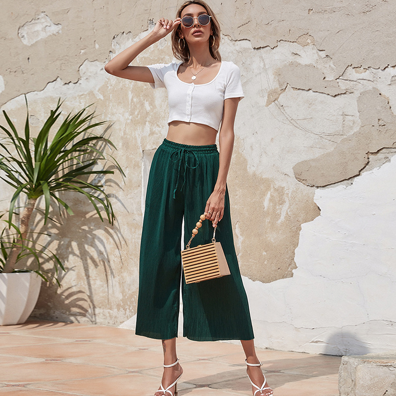 High Waist Drape And Elegant Thin Loose Cropped Trousers