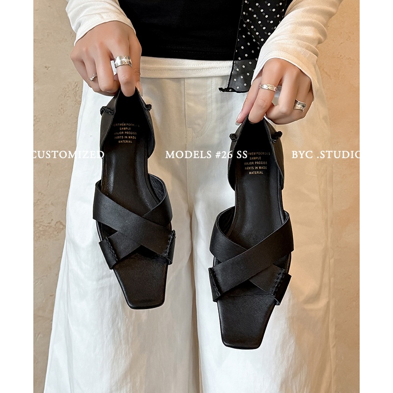 Crisscross strap flat sandals sheepskin lining — Sarah Express