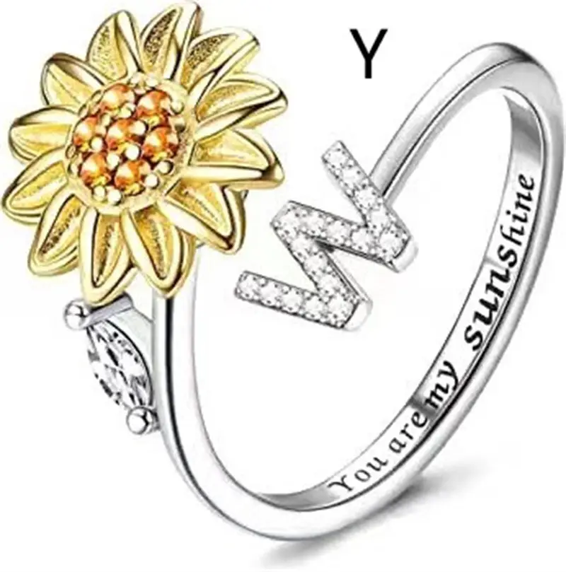 Women's Fashion Sunflower Rotating 26 Letter Ring