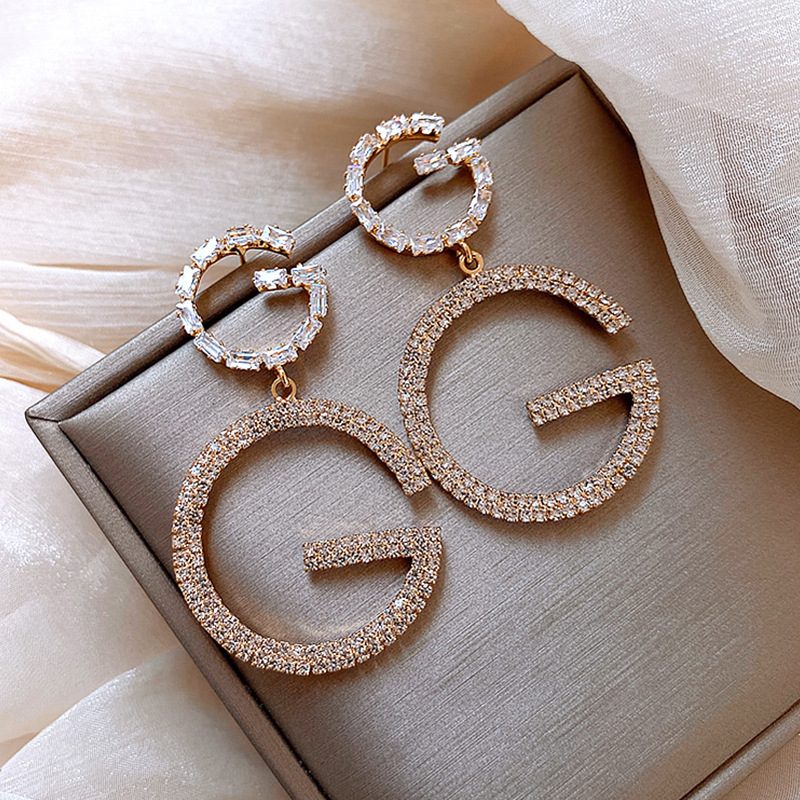 Title 2, European And American Full Diamond Letter G Ear...