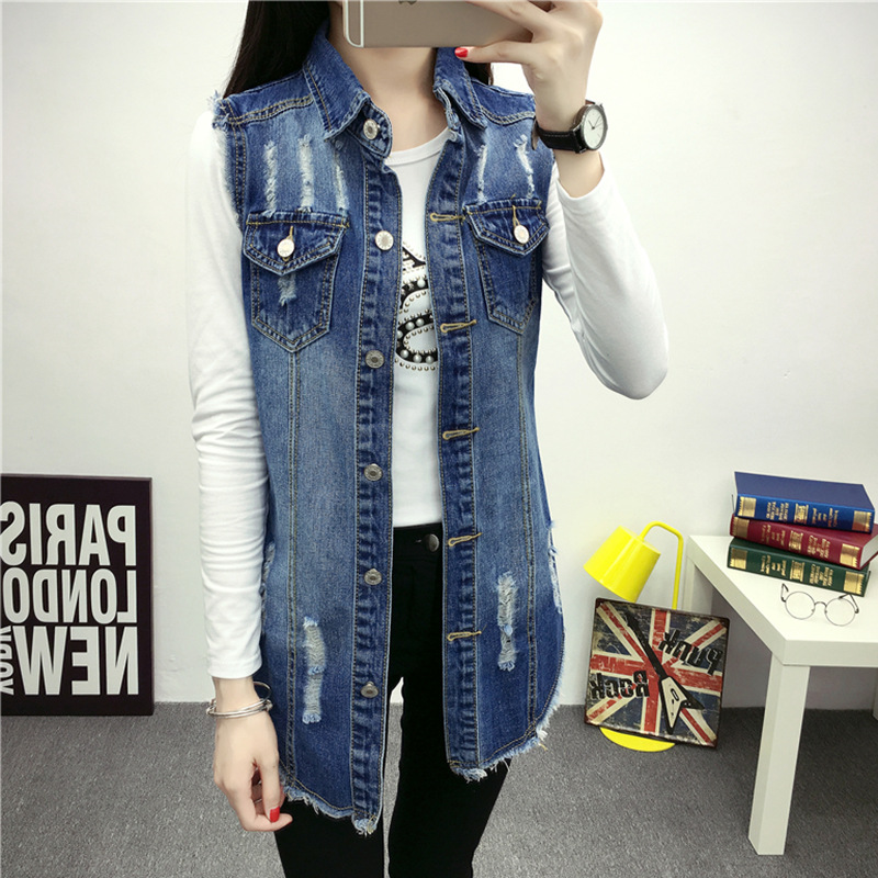 Large Size Slim Mid-length Denim Jacket Female School