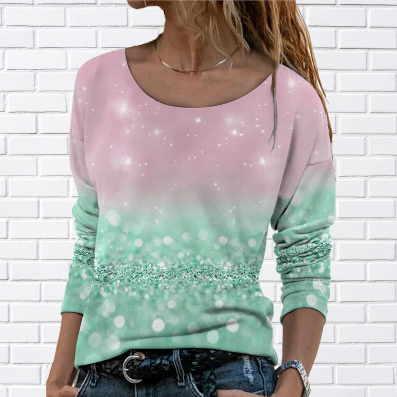 Title 3, Flower Color Matching Printed Round Neck Long-s...