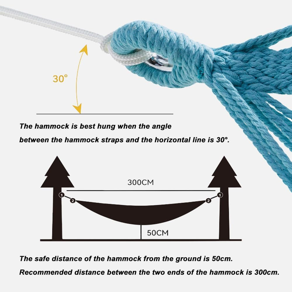 Portable Single Hammock With Wooden Spreader Bar, Canvas Striped Hammock For Outdoor Patio Garden Camping, 2 Color Options, Max Load 500LBS 4