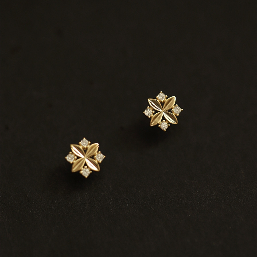 Diamond Zircon Cross Small Flower Earrings