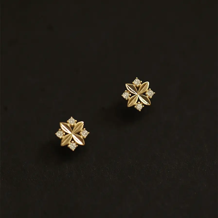 Diamond Zircon Cross Small Flower Earrings