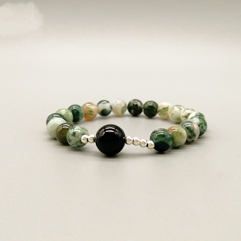 Title 5, Natural Water Plants Agate Bracelet Silver Acce...