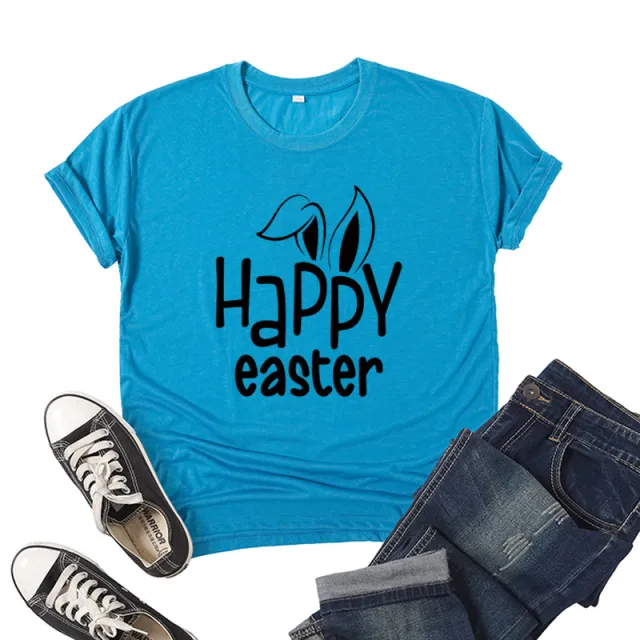 Women's Bunny Happy Easter Print Top Blue - Shop at LoveMi