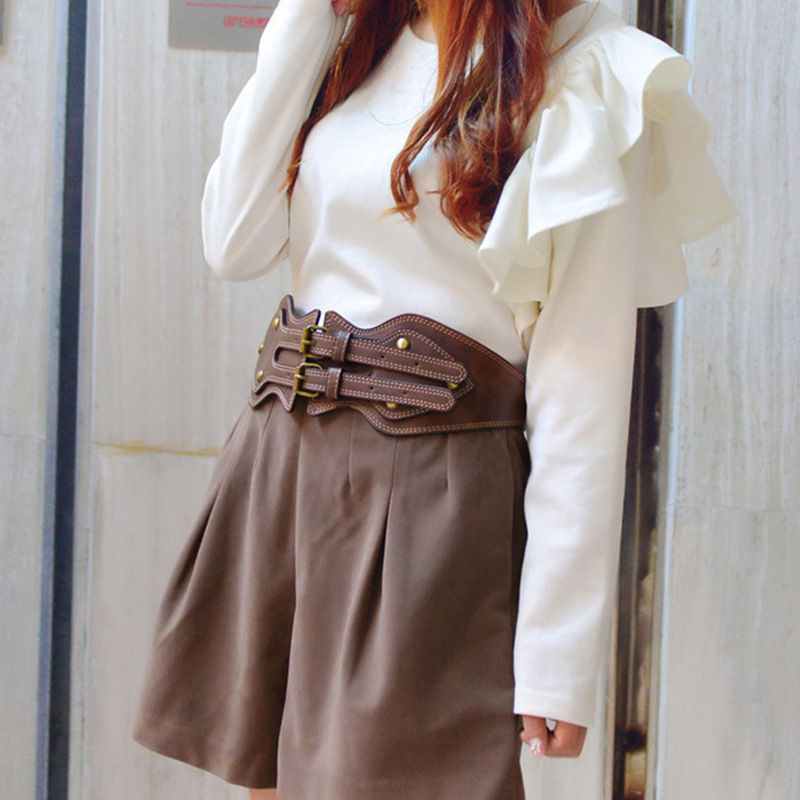 Women's Double Pin Buckle Head Elastic Wide Belt